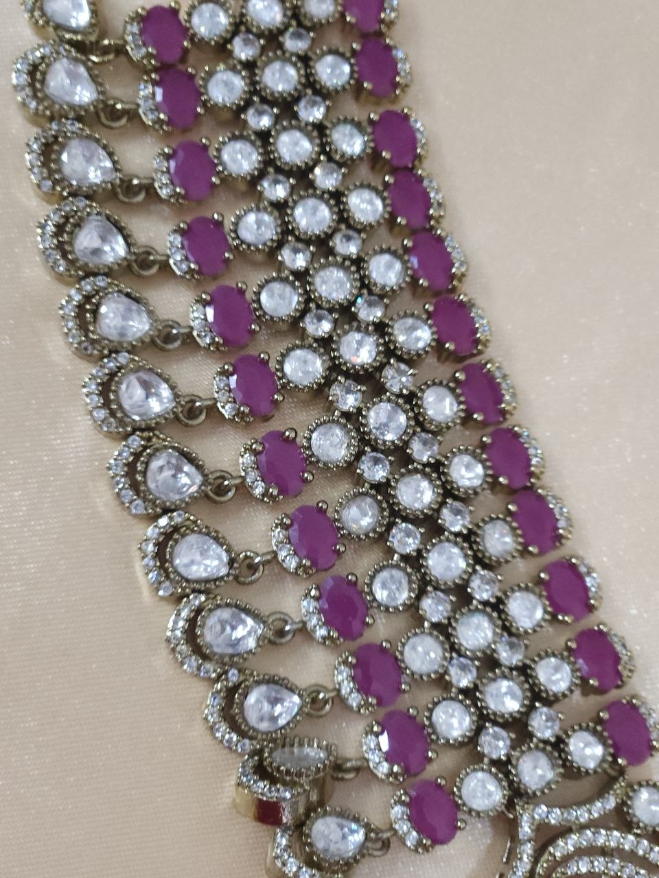 Ruby Red Bridal Victorian AD Moissanite Choker [Premium]