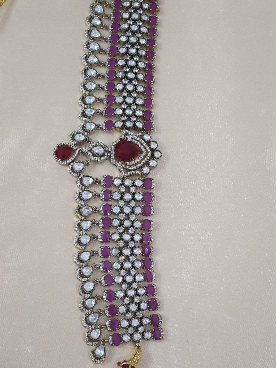 Ruby Red Bridal Victorian AD Moissanite Choker [Premium]