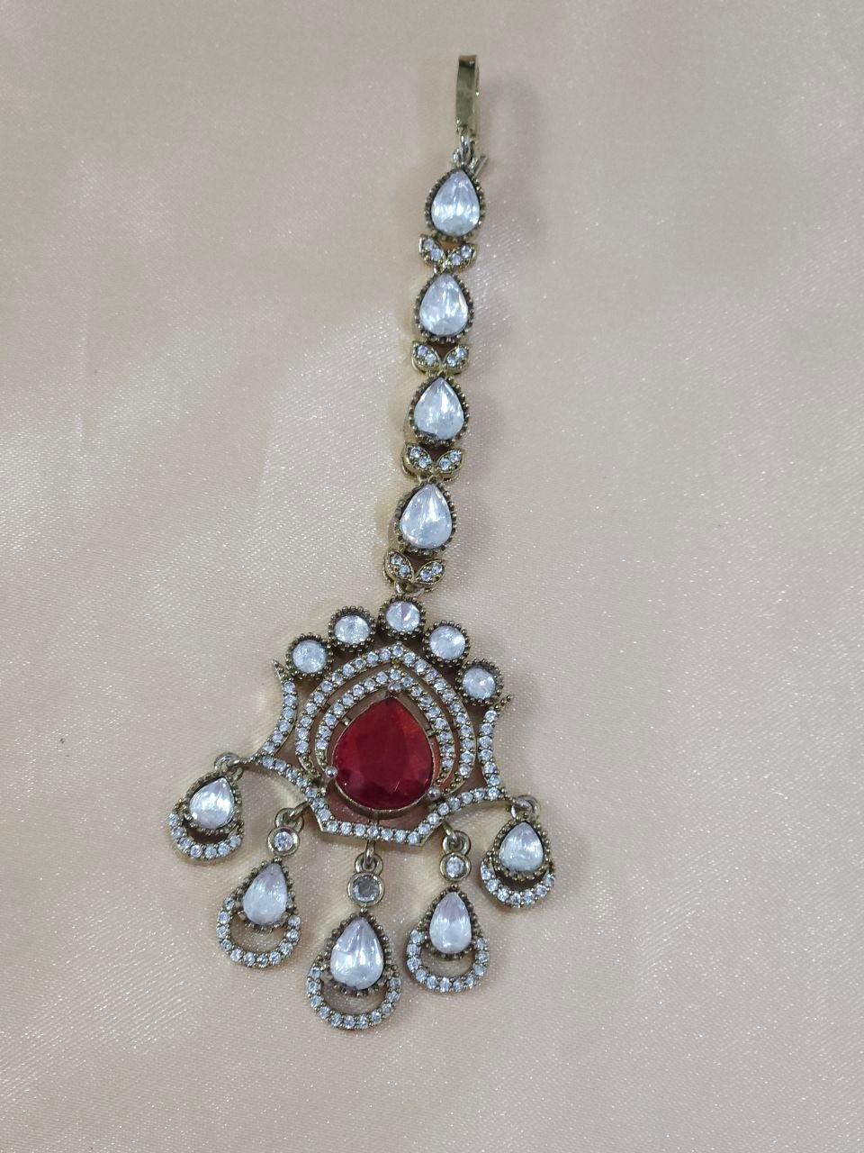 Ruby Red Bridal Victorian AD Moissanite Choker [Premium]