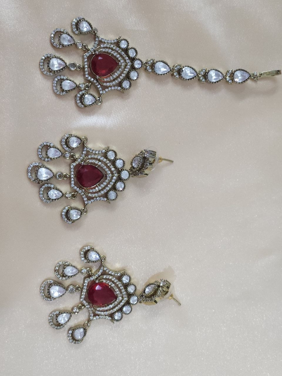 Ruby Red Bridal Victorian AD Moissanite Choker [Premium]