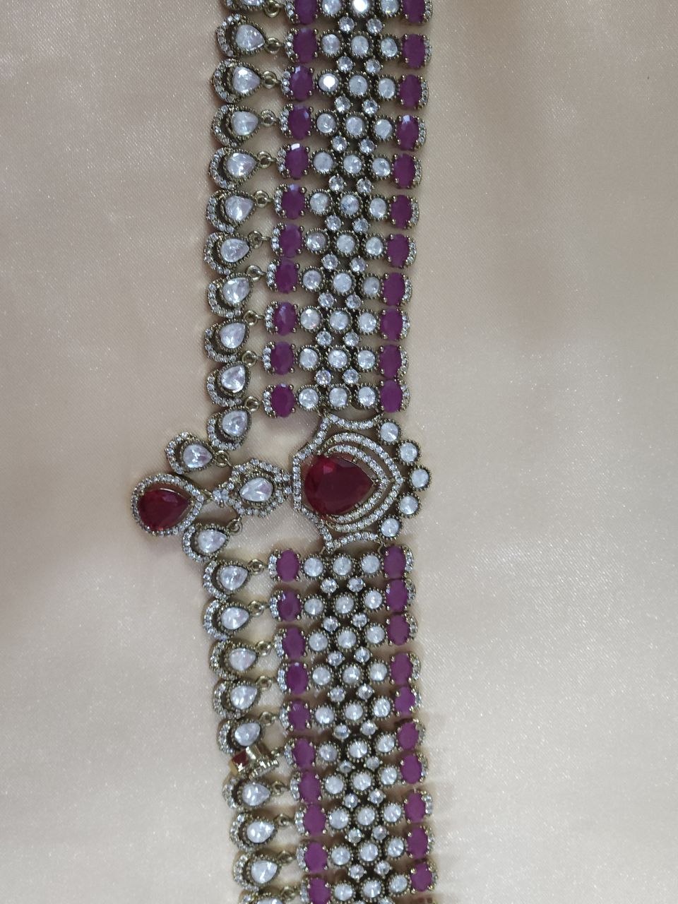 Ruby Red Bridal Victorian AD Moissanite Choker [Premium]