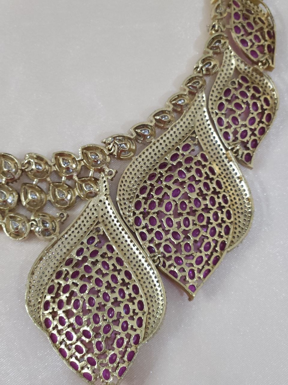 Ruby Leaf Bridal Victorian AD Moissanite Necklace [Premium]