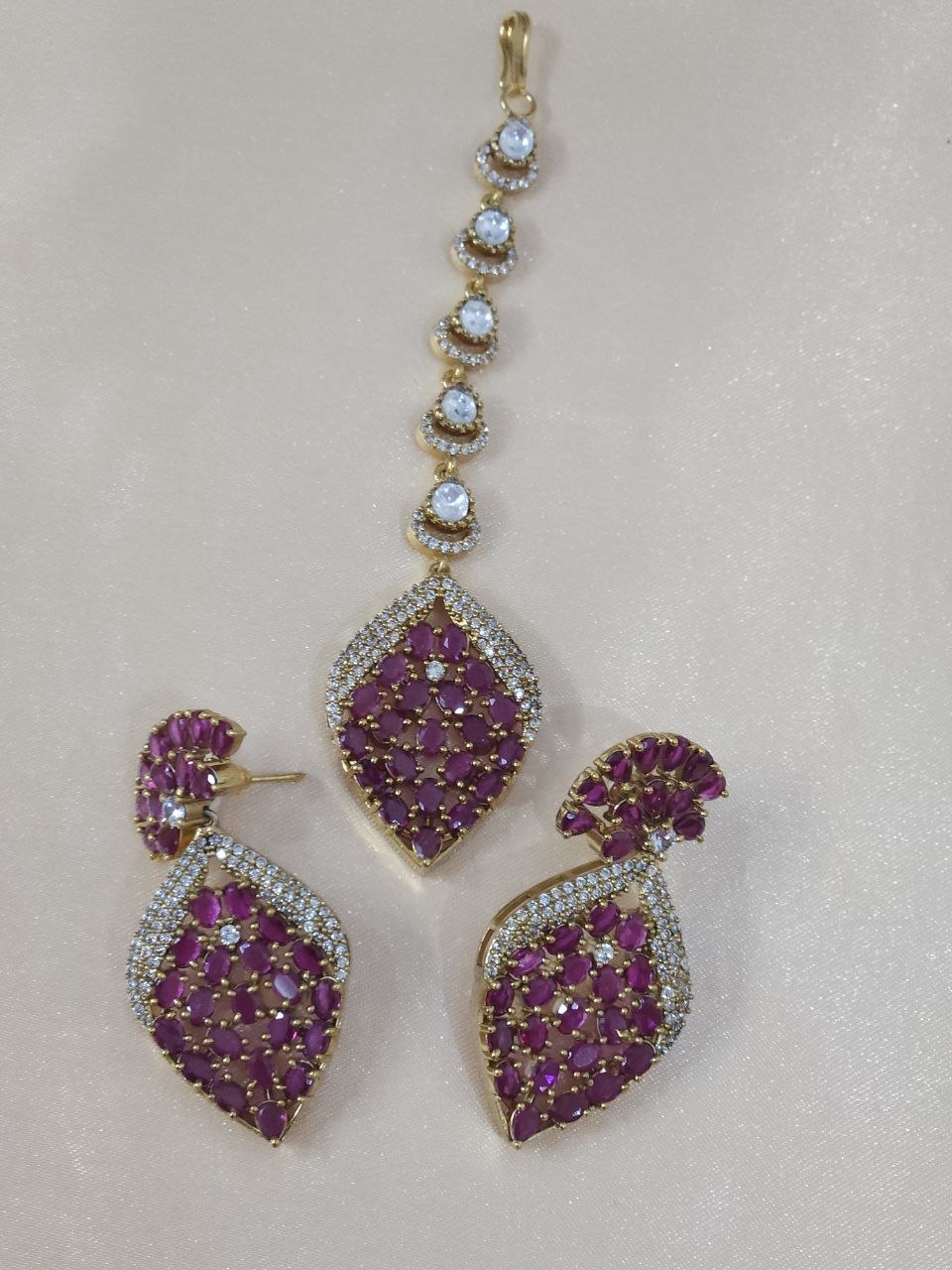 Ruby Leaf Bridal Victorian AD Moissanite Necklace [Premium]