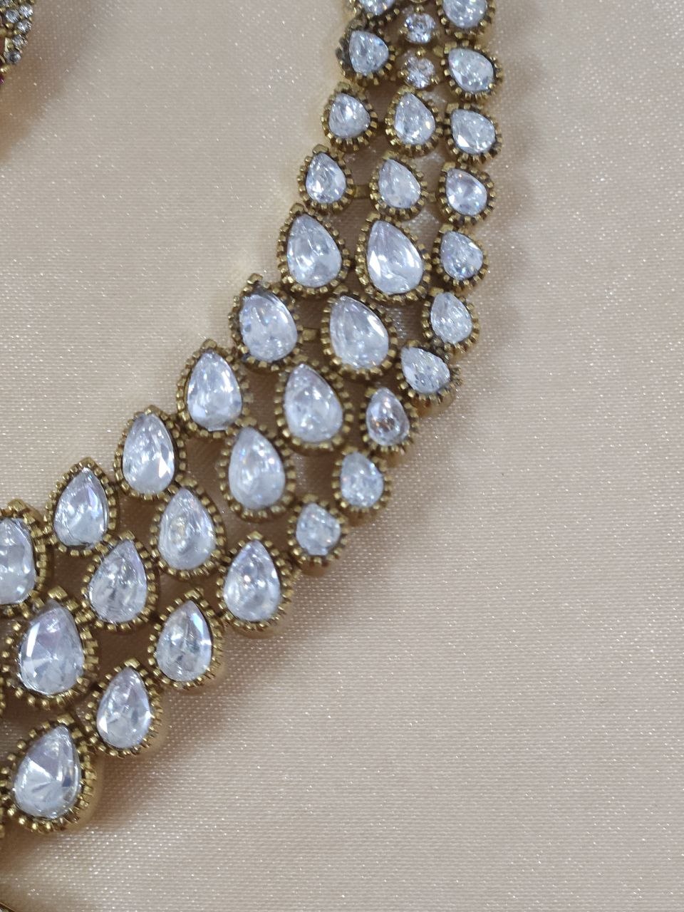Ruby Leaf Bridal Victorian AD Moissanite Necklace [Premium]