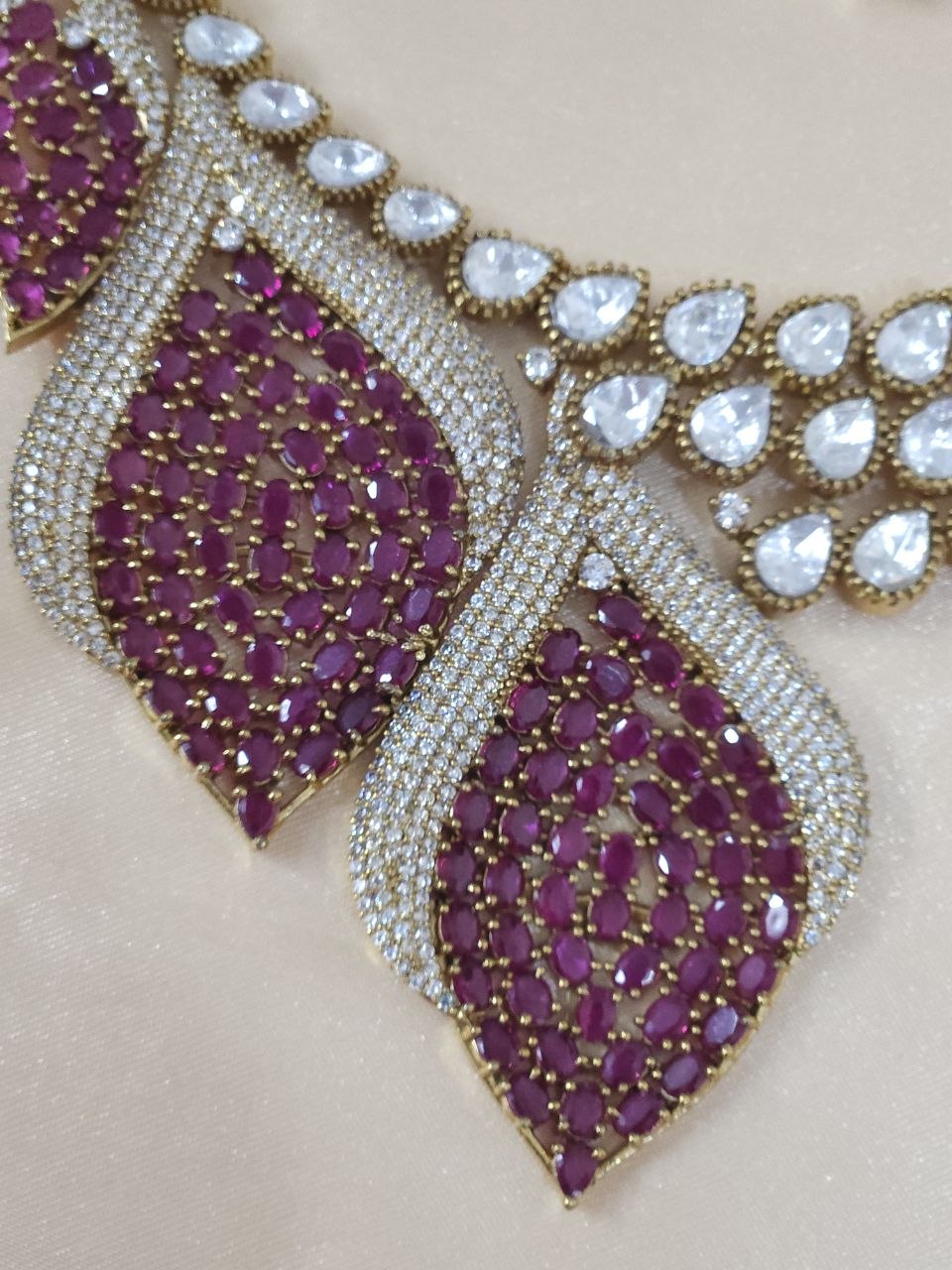 Ruby Leaf Bridal Victorian AD Moissanite Necklace [Premium]