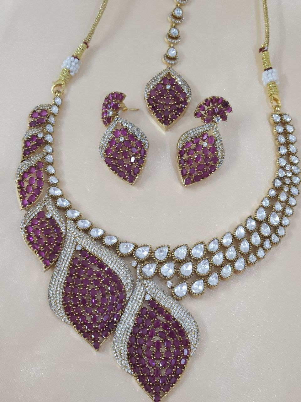 Ruby Leaf Bridal Victorian AD Moissanite Necklace [Premium]