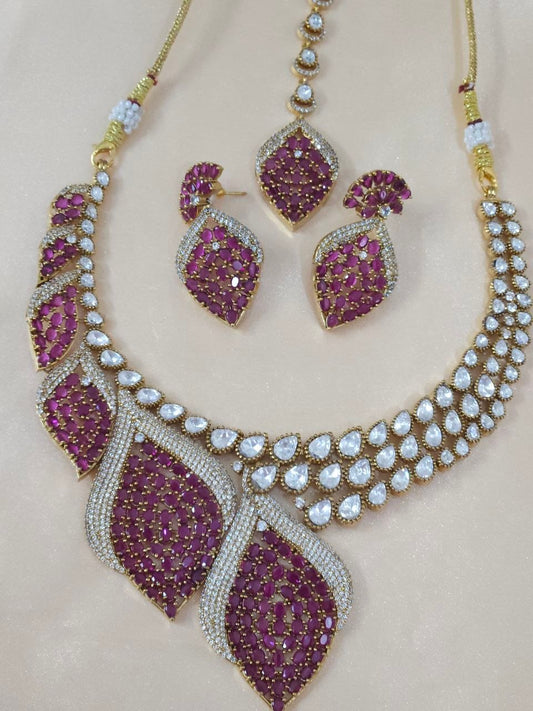 Ruby Leaf Bridal Victorian AD Moissanite Necklace [Premium]