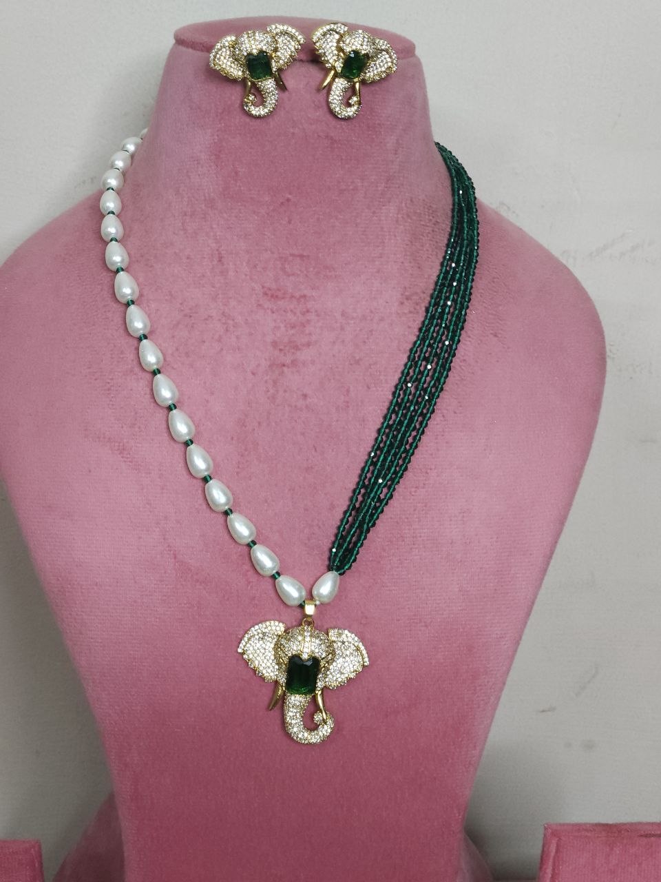 Vinayak Hydro Beads Green AD Long Necklace [Premium]
