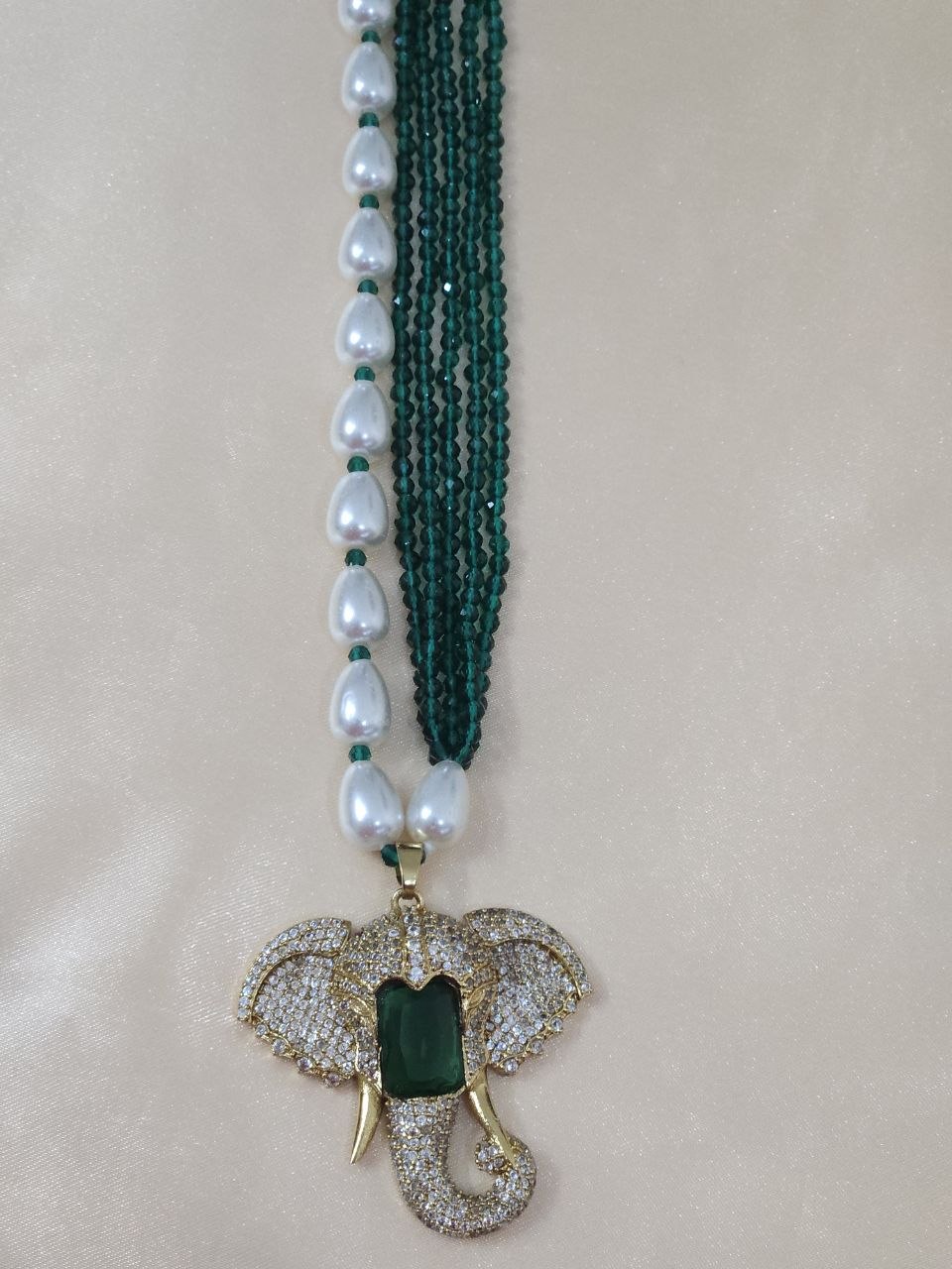 Vinayak Hydro Beads Green AD Long Necklace [Premium]