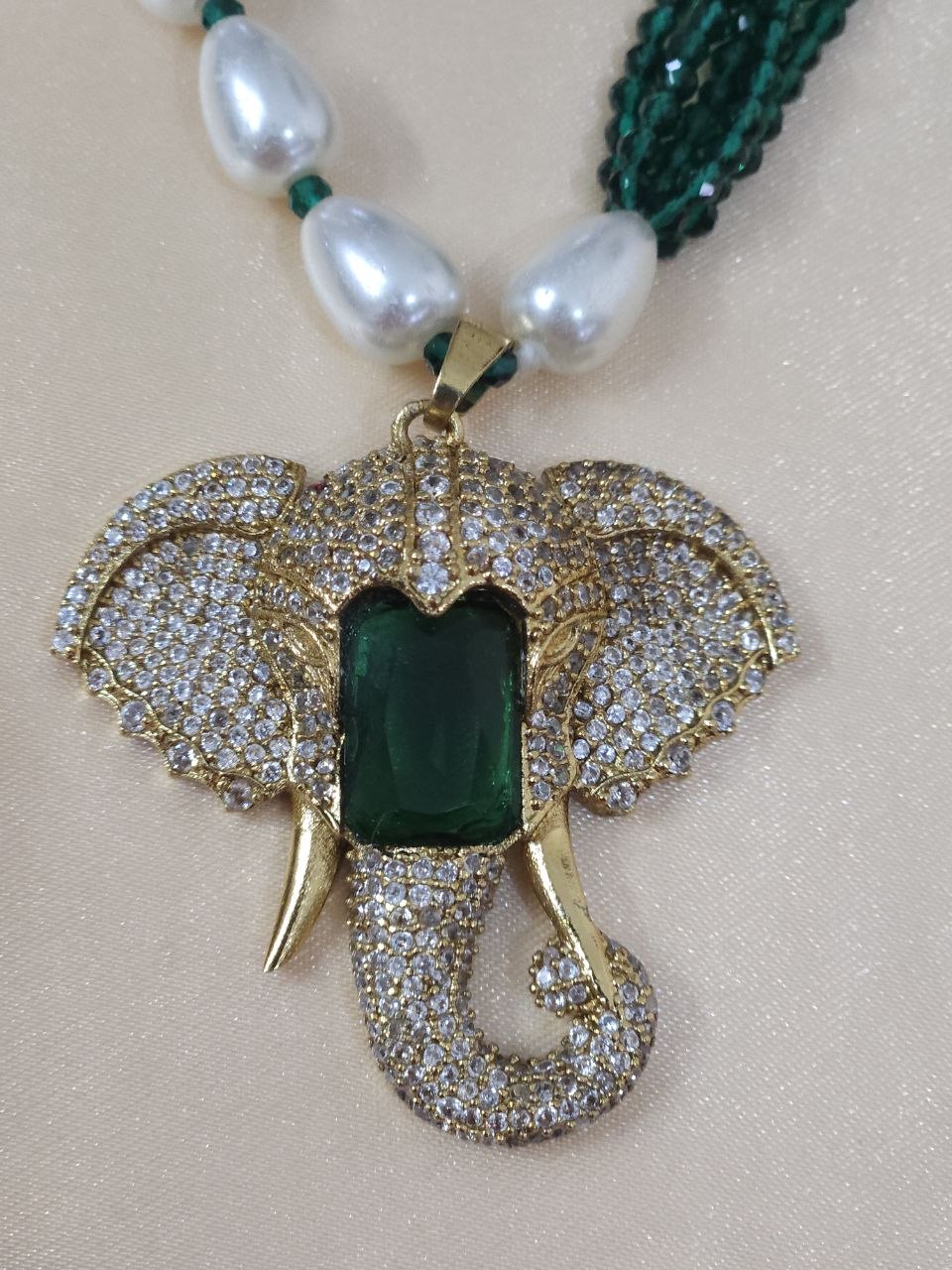 Vinayak Hydro Beads Green AD Long Necklace [Premium]