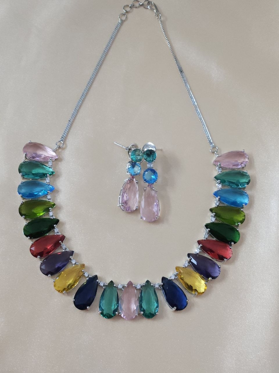 Celebrity Multicolor Luxe Navratan Drops AD Necklace [Premium]