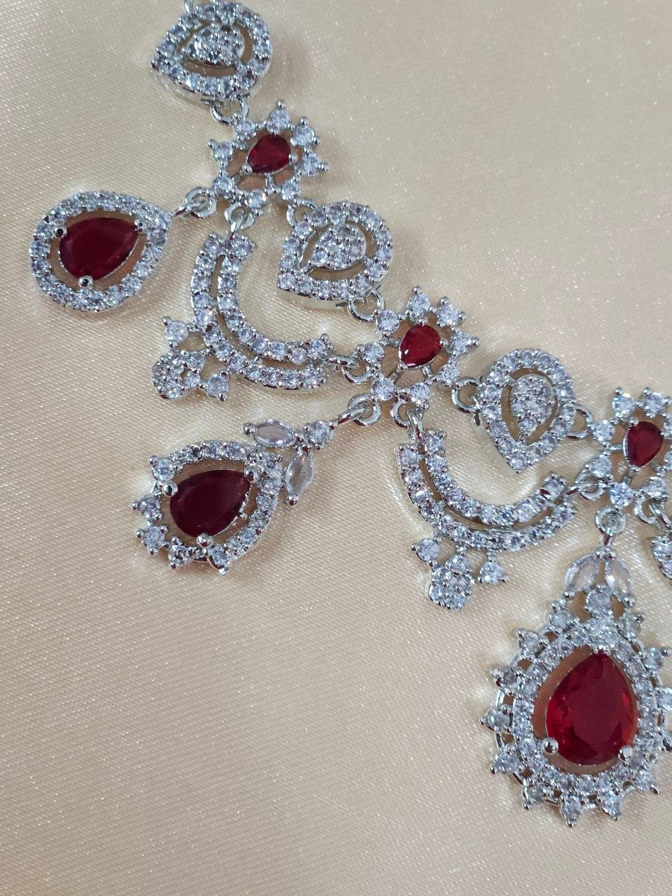 Red Silver Designer AD Necklace