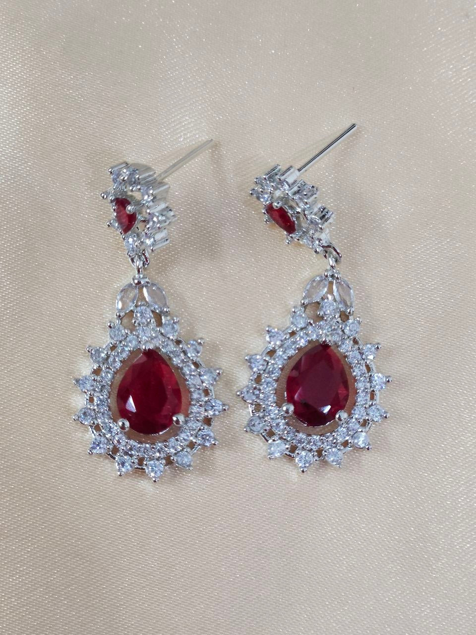 Red Silver Designer AD Necklace