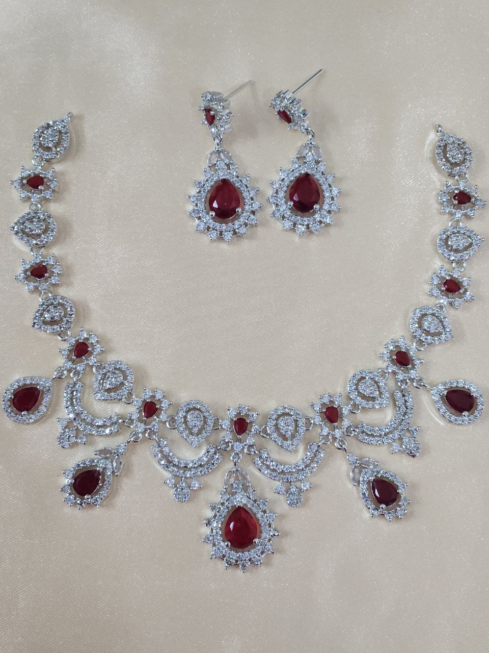 Red Silver Designer AD Necklace
