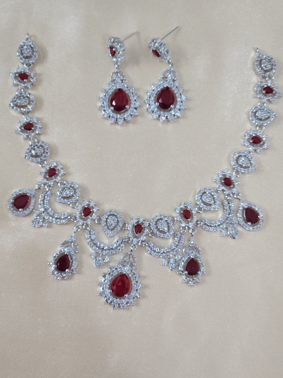 Red Silver Designer AD Necklace