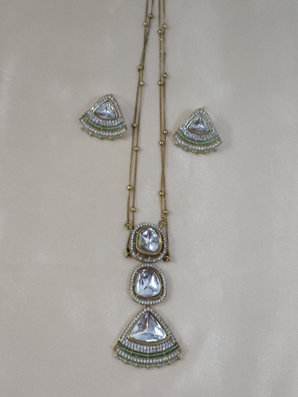 Mint 2-Layer Polki AD Long Necklace