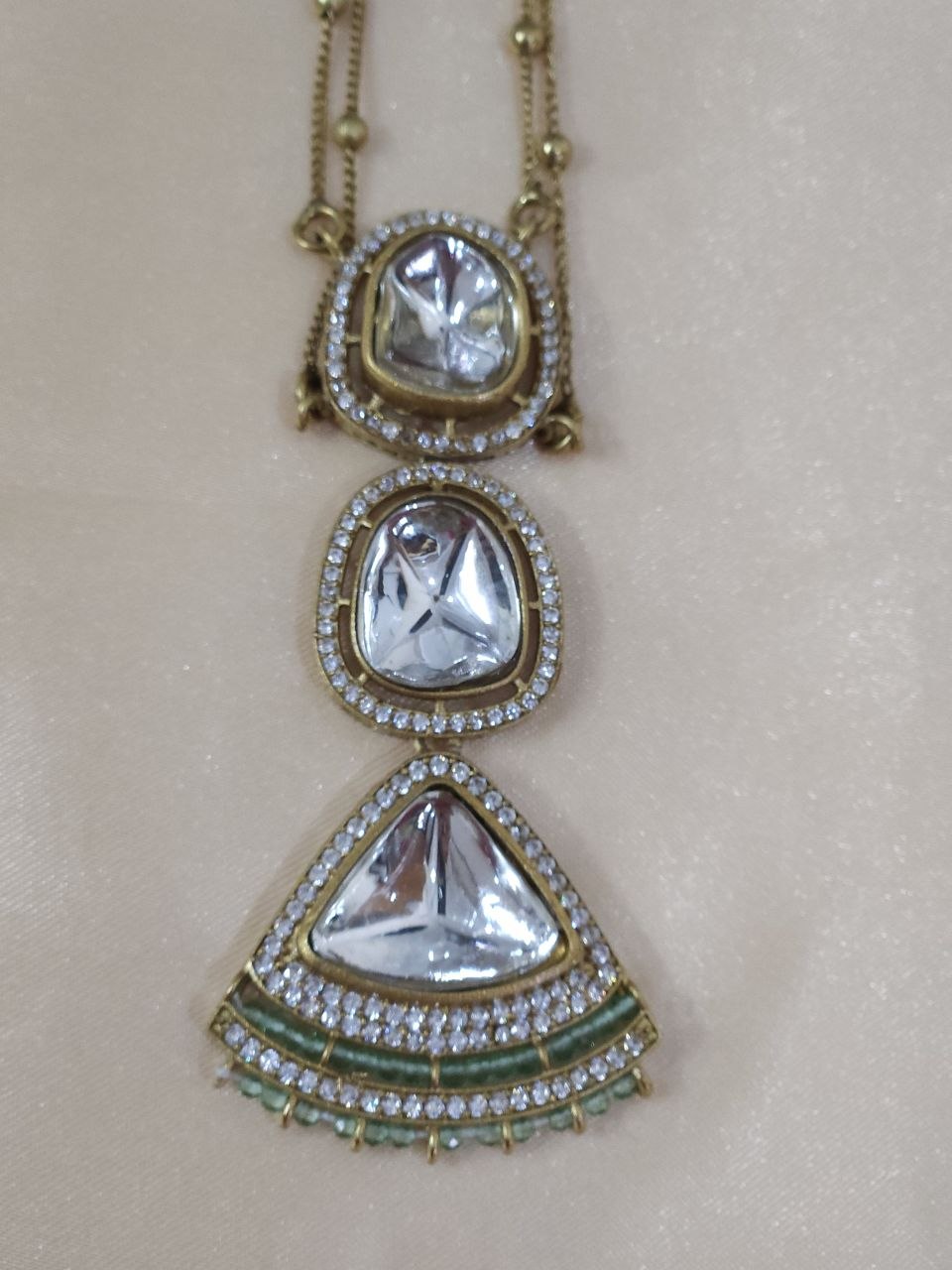 Mint 2-Layer Polki AD Long Necklace