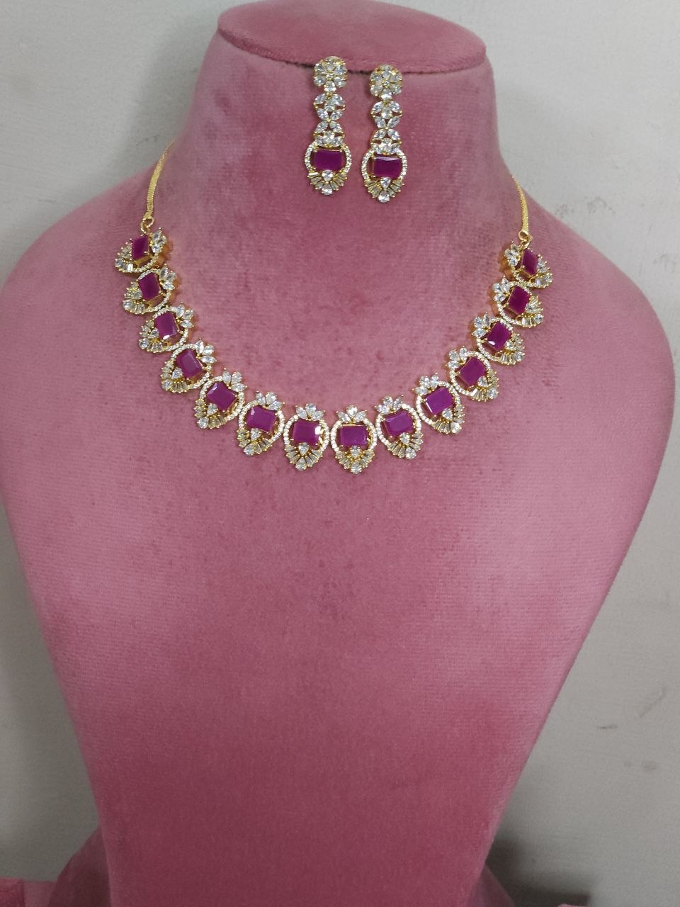 Celebrity Ruby Zirconia CZ Gold AD Necklace [Premium]