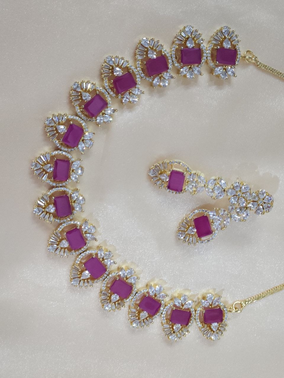 Celebrity Ruby Zirconia CZ Gold AD Necklace [Premium]