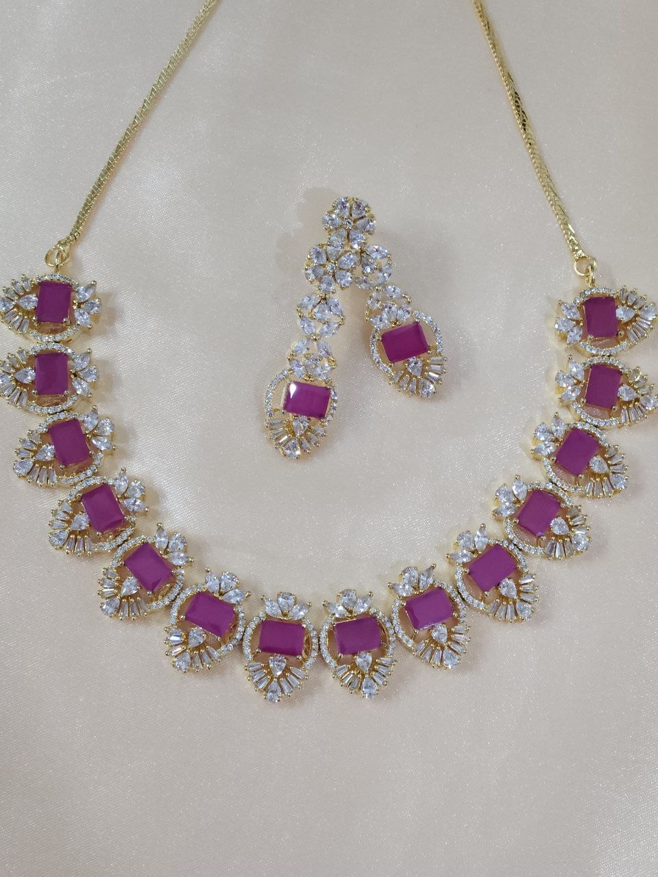 Celebrity Ruby Zirconia CZ Gold AD Necklace [Premium]