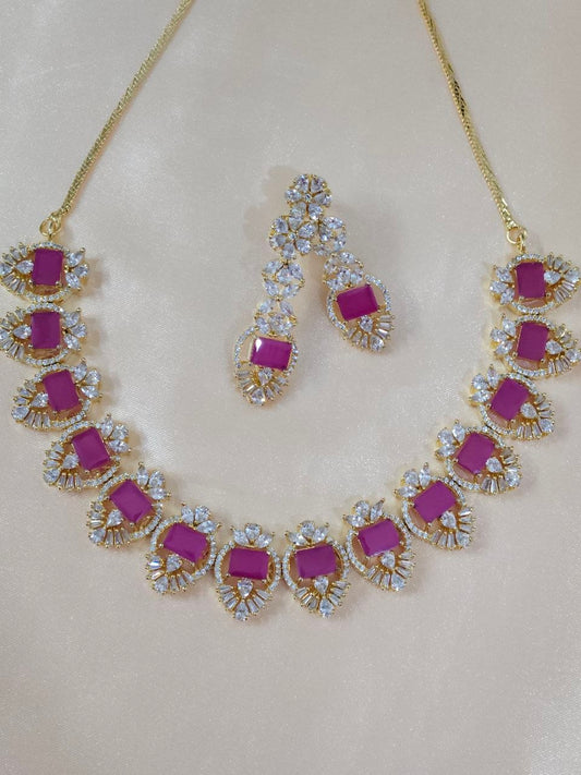 Celebrity Ruby Zirconia CZ Gold AD Necklace [Premium]