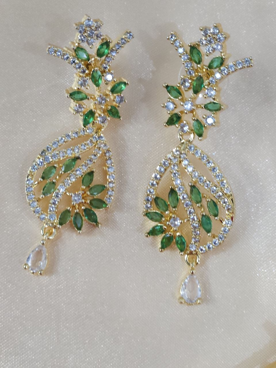 Designer Ganga-Jamuna Green Drops AD Necklace