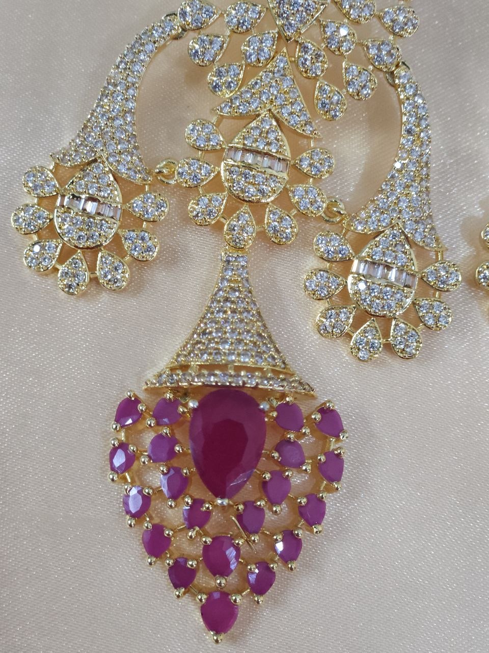 Designer Nano Ruby Heavy Bridal AD Necklace [GJ Polish]
