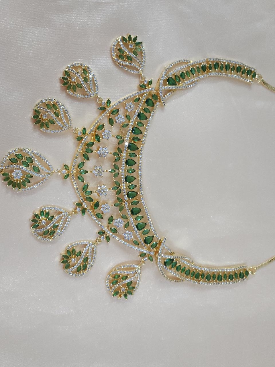 Designer Ganga-Jamuna Green Drops AD Necklace