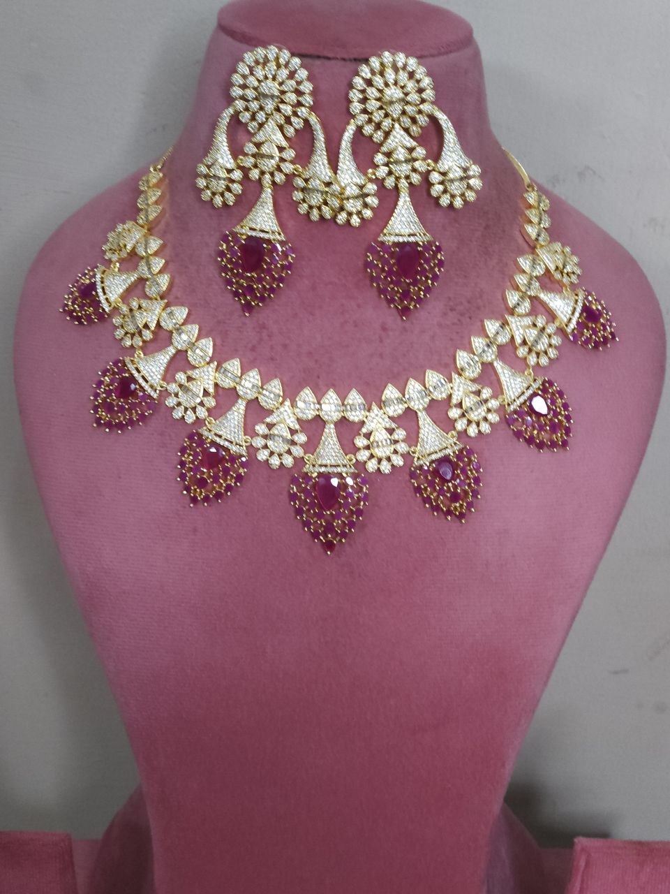 Designer Nano Ruby Heavy Bridal AD Necklace [GJ Polish]