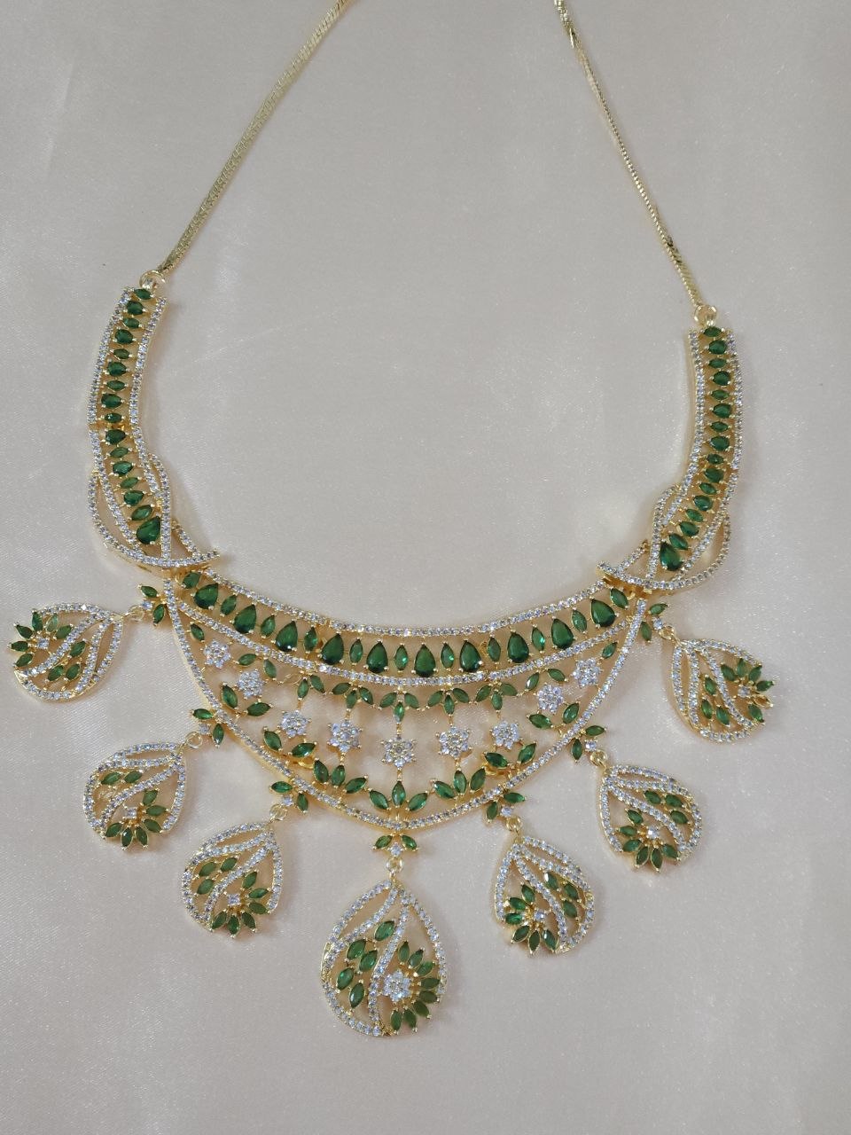 Designer Ganga-Jamuna Green Drops AD Necklace