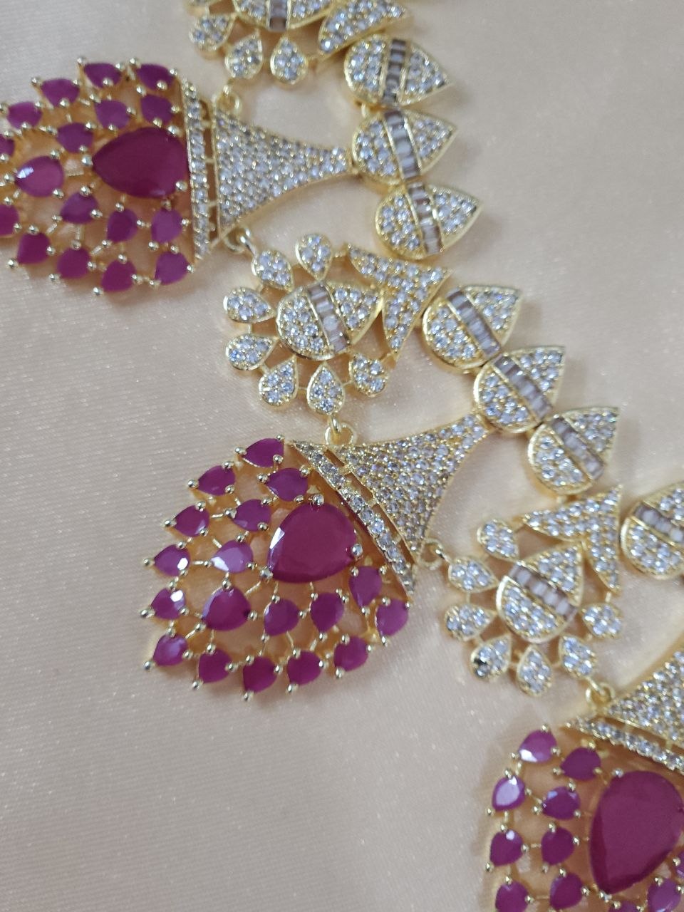 Designer Nano Ruby Heavy Bridal AD Necklace [GJ Polish]