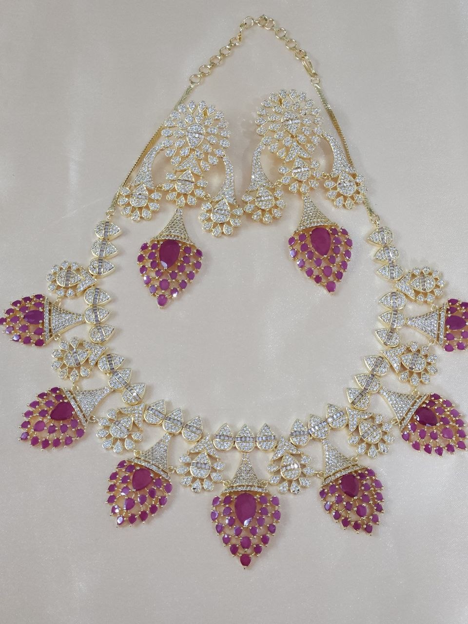 Designer Nano Ruby Heavy Bridal AD Necklace [GJ Polish]