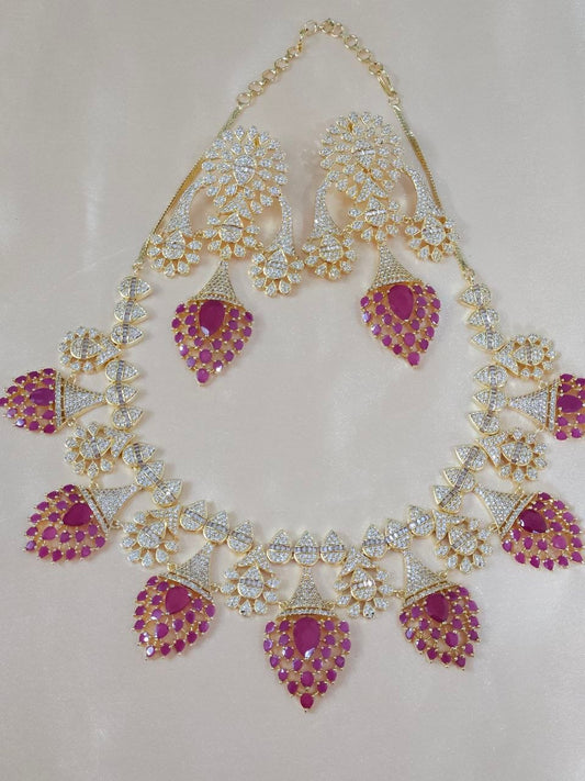 Designer Nano Ruby Heavy Bridal AD Necklace [GJ Polish]