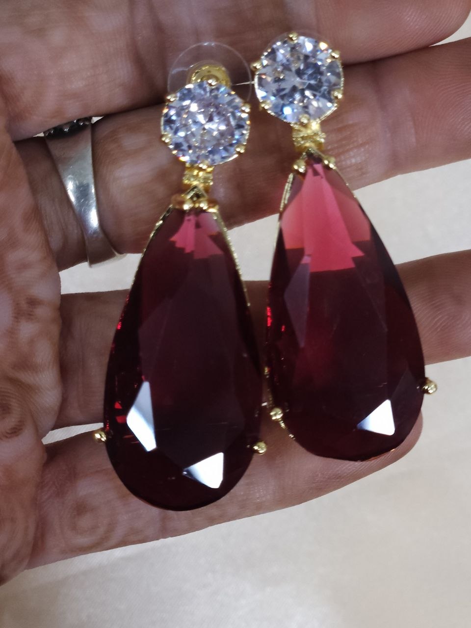 Celebrity Red Big Gold Semi-Precious Luxe AD Necklace