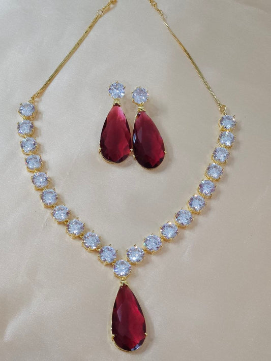 Celebrity Red Big Gold Semi-Precious Luxe AD Necklace
