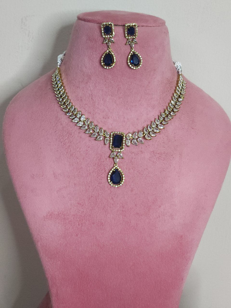 Premium Navy Blue AD Necklace [Mehendi]