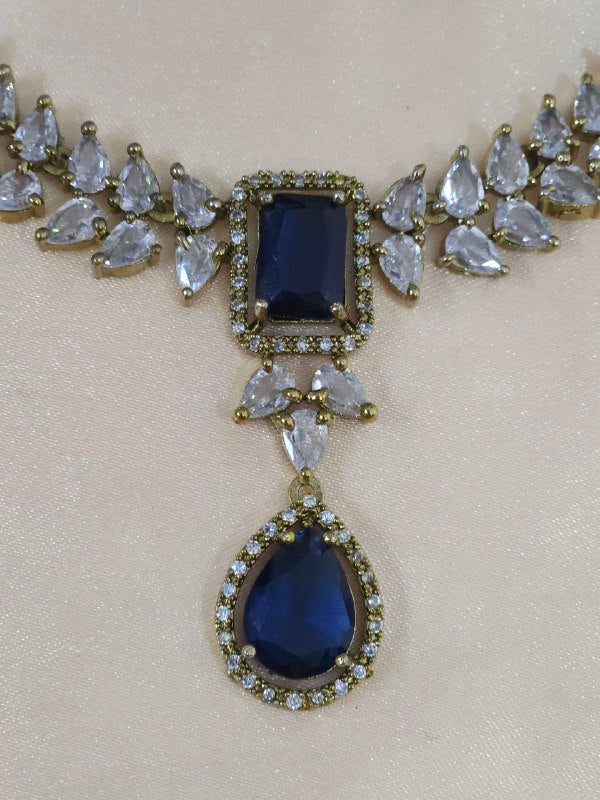 Premium Navy Blue AD Necklace [Mehendi]