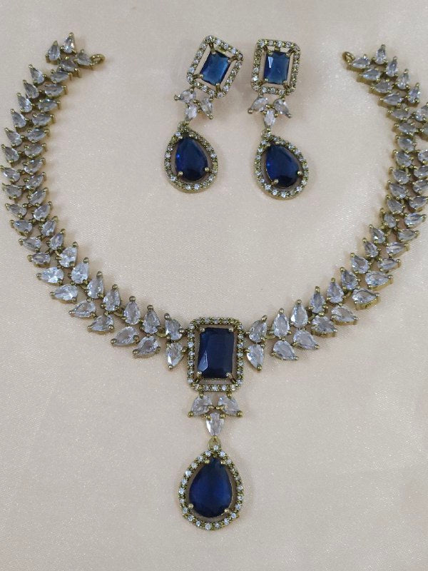 Premium Navy Blue AD Necklace [Mehendi]