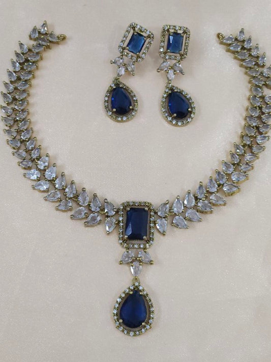 Premium Navy Blue AD Necklace [Mehendi]