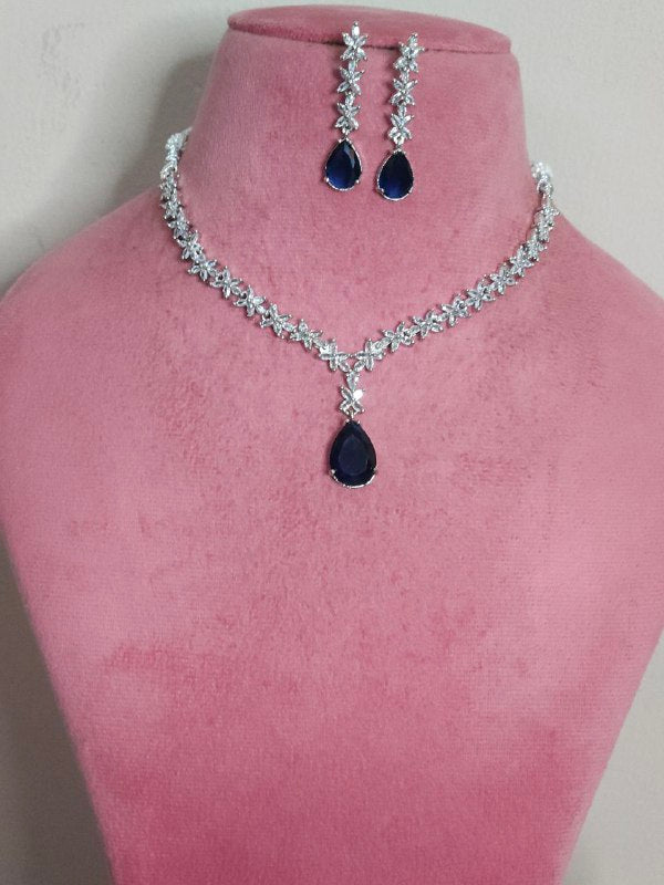 Navy Blue Drop Statement AD Necklace
