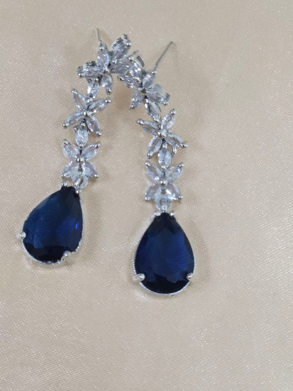 Navy Blue Drop Statement AD Necklace