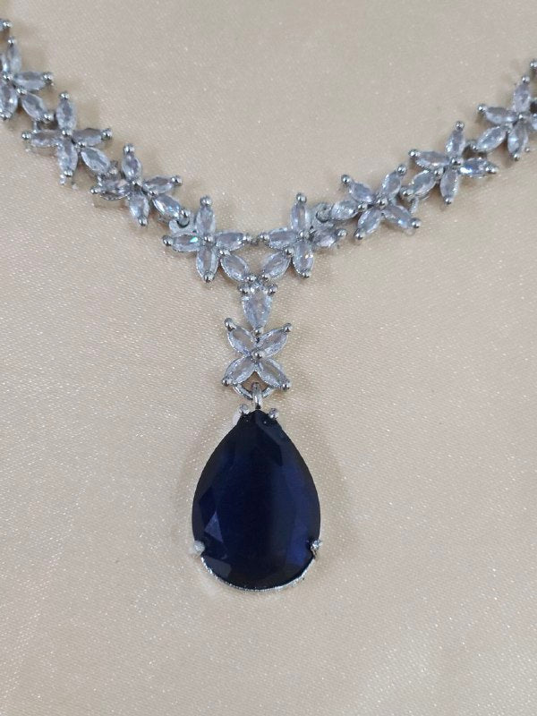 Navy Blue Drop Statement AD Necklace