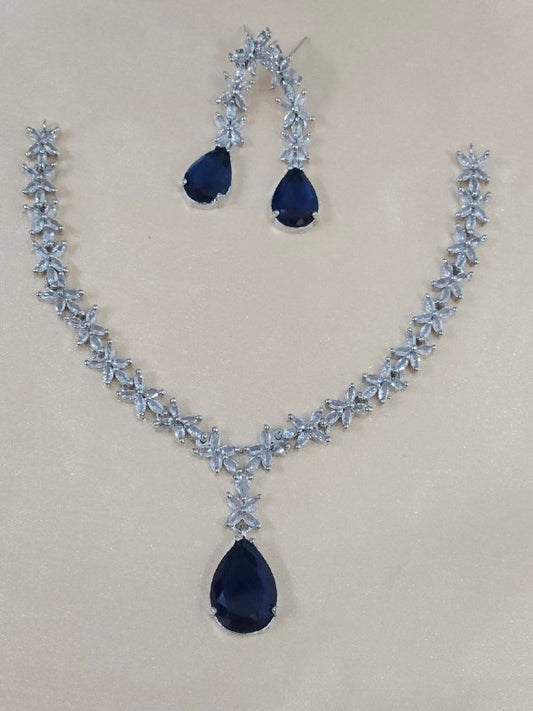 Navy Blue Drop Statement AD Necklace