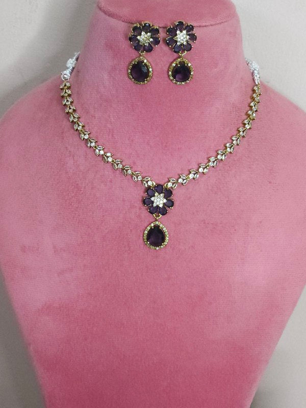 Purple Flower Pattern AD Necklace