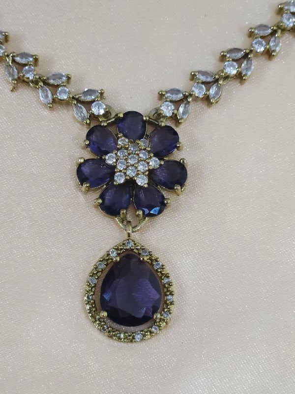 Purple Flower Pattern AD Necklace