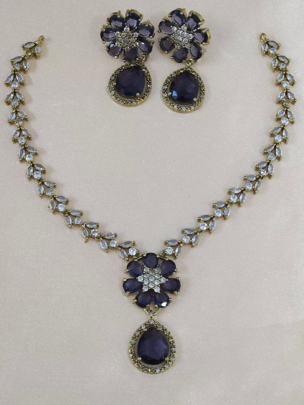 Purple Flower Pattern AD Necklace
