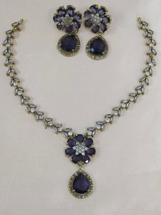 Purple Flower Pattern AD Necklace