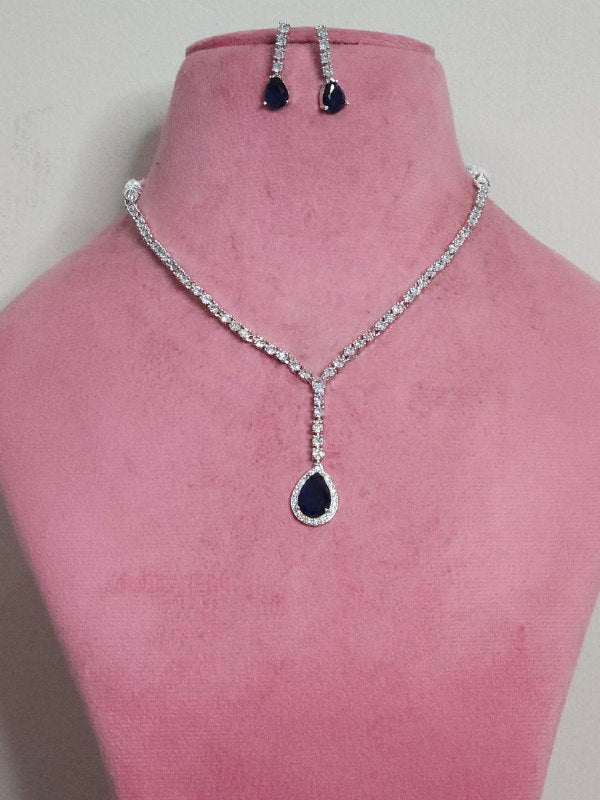 Navy Blue U-Shape Drop AD Necklace