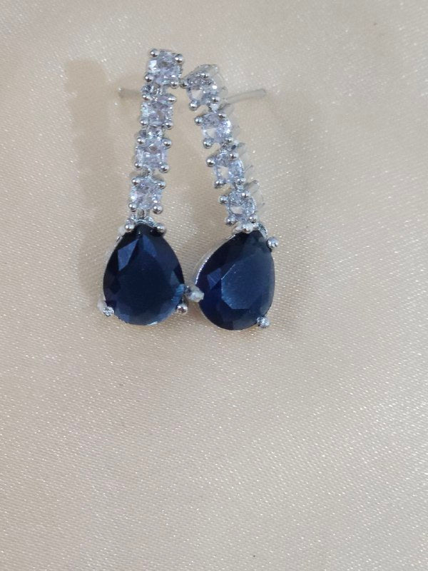 Navy Blue U-Shape Drop AD Necklace