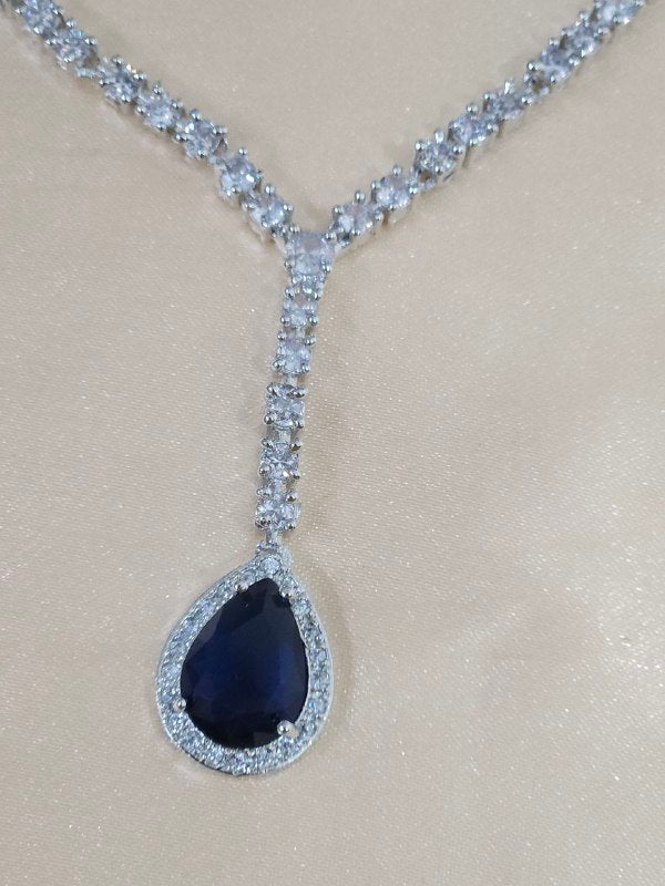 Navy Blue U-Shape Drop AD Necklace